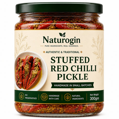 Naturogin Stuffed Red Chilli Pickle | Bharwa Lal Mirch ka Achar | 300gm