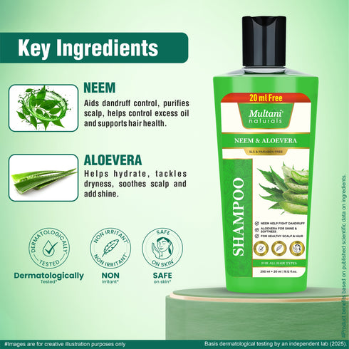 Multani Pharmaceuticals Limited Multani Naturals Shampoo & Conditioner Combo Neem & Aloe Vera Shampoo 270ml Amla & Bhringraj Hair Conditioner 270ml Anti Dandruff Strengthens Roots Promotes Growth For All Hair Types