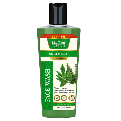 Multani Pharmaceuticals Limited Multani Naturals Neem & Tulsi Face Wash I Face Cleanser Clinically & Dermatologically Tested Herbal Face Wash with Antibacterial & Anti Fungal PropertiesI Paraben Free I Sulphate Free I Kind to All Skin Types