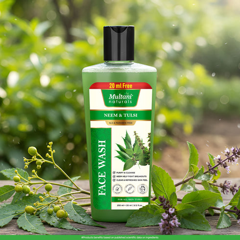 Multani Pharmaceuticals Limited Multani Naturals Neem & Tulsi Face Wash I Face Cleanser Clinically & Dermatologically Tested Herbal Face Wash with Antibacterial & Anti Fungal PropertiesI Paraben Free I Sulphate Free I Kind to All Skin Types