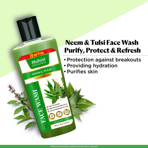 Multani Pharmaceuticals Limited Multani Naturals Neem & Tulsi Face Wash I Face Cleanser Clinically & Dermatologically Tested Herbal Face Wash with Antibacterial & Anti Fungal PropertiesI Paraben Free I Sulphate Free I Kind to All Skin Types