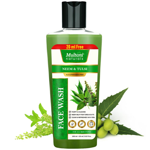 Multani Pharmaceuticals Limited Multani Naturals Neem & Tulsi Face Wash I Face Cleanser Clinically & Dermatologically Tested Herbal Face Wash with Antibacterial & Anti Fungal PropertiesI Paraben Free I Sulphate Free I Kind to All Skin Types