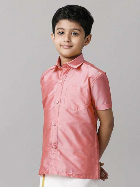Ramraj Cotton Boys Silk Cotton Pink Half Sleeves Shirt K45