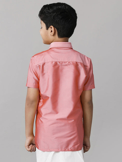 Ramraj Cotton Boys Silk Cotton Pink Half Sleeves Shirt K45