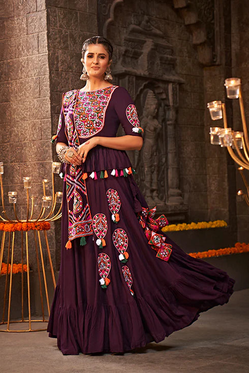 Shubhkala Purple Thread Embroidered Designer Traditonal Navratri Collection