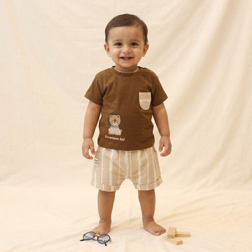 Bachpan kids wear New born casual wear- Brown and Cream