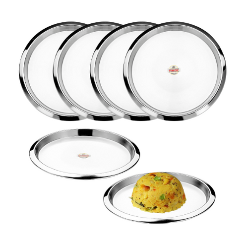 Vinod Stainless Steel Two Tone Plate Set of 6 21 cm Serving Dish Salad Plate Snack Plate Highest Grade Stainless Steel Rust Free