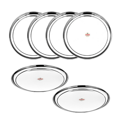 Vinod Stainless Steel Rajbhog Plate Set of 6 28.5 cm Lunch and Dinner Plate Highest Quality Stainless Steel Mirror Finish Rust Free