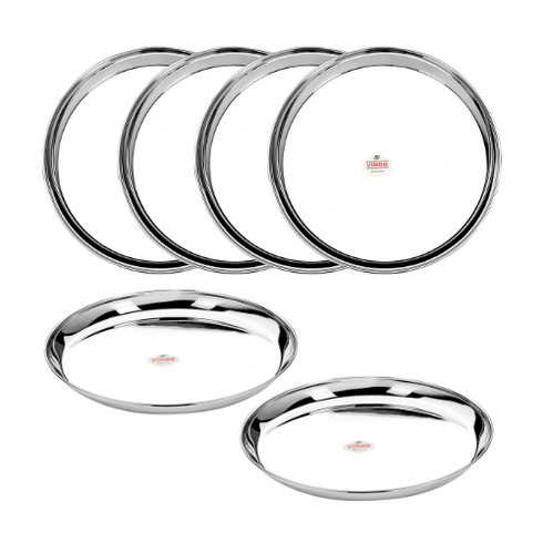 Vinod Stainless Steel Kanchan Bogi Plate Set of 6 28 cm Lunch and Dinner Plate High Grade Stainless Steel Rust Free Mirror Finish