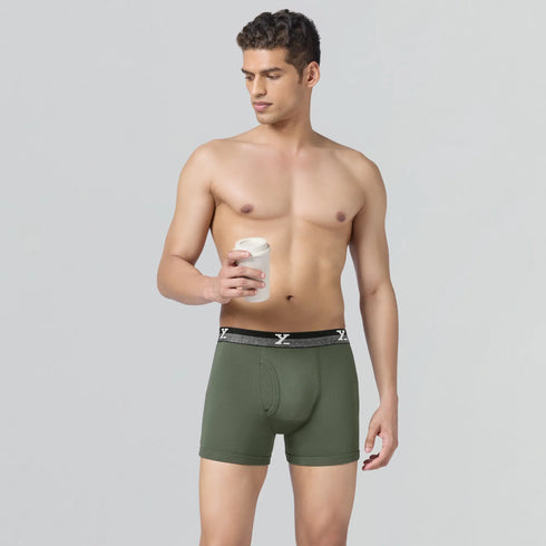 XYXX Nova Cotton Boxer Briefs (Outer Elastic) - Olive Green