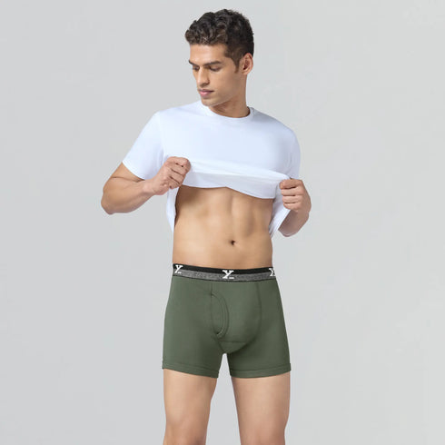XYXX Nova Cotton Boxer Briefs (Outer Elastic) - Olive Green