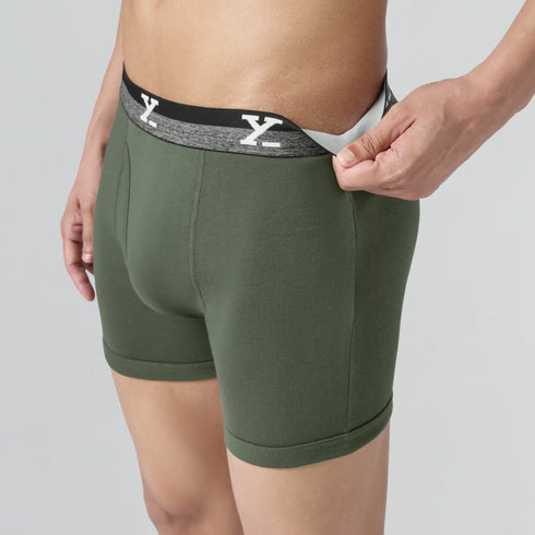 XYXX Nova Cotton Boxer Briefs (Outer Elastic) - Olive Green