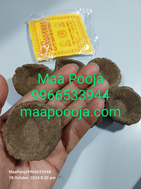 Original Cow Dung Diyas - 6 and Hand Made Long Cotton Wicks