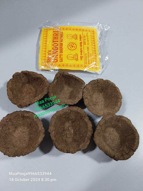 Original Cow Dung Diyas - 6 and Hand Made Long Cotton Wicks