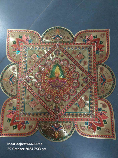 Rangoli Sticker Spl Vastu Diya Lamp Laxmi Lotus Gold Color
