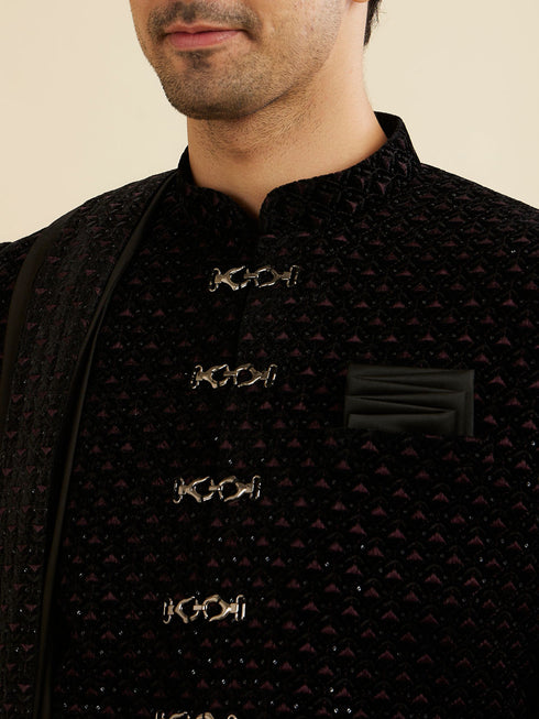 Manyavar Opulent Black Velvet Sherwani