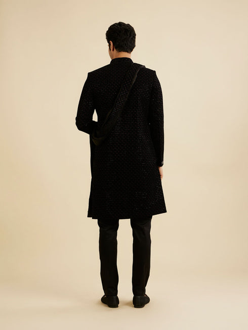 Manyavar Opulent Black Velvet Sherwani