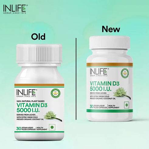 Inlife Vitamin D3 5000 IU Capsules Without Gelatin