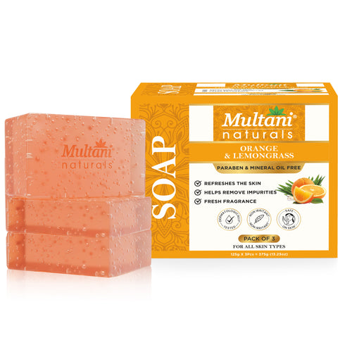 Multani Pharmaceuticals Limited Multani Naturals Orange & Lemongrass Soap I 100 Ayurvedic Bath Soap for Men & Women I Handmade Herbal Soap Bar with Lemongrass Extract Orange Oil & Glycerin I Rich in Vitamin C I Kind to Oily & Acne Prone Skin