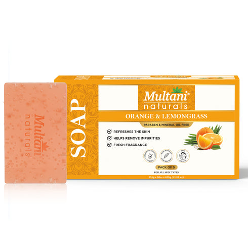 Multani Pharmaceuticals Limited Multani Naturals Orange & Lemongrass Soap I 100 Ayurvedic Bath Soap for Men & Women I Handmade Herbal Soap Bar with Lemongrass Extract Orange Oil & Glycerin I Rich in Vitamin C I Kind to Oily & Acne Prone Skin