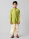 Ramraj Cotton Boys Parrot Green Kurta with Cream Art Silk Panchakacham Combo EMD5