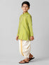 Ramraj Cotton Boys Parrot Green Kurta with Cream Art Silk Panchakacham Combo EMD5