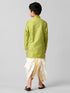 Ramraj Cotton Boys Parrot Green Kurta with Cream Art Silk Panchakacham Combo EMD5