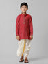 Ramraj Cotton Boys Red Kurta with Cream Art Silk Panchakacham Combo EMD4