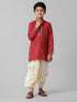 Ramraj Cotton Boys Red Kurta with Cream Art Silk Panchakacham Combo EMD4