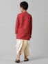 Ramraj Cotton Boys Red Kurta with Cream Art Silk Panchakacham Combo EMD4