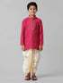 Ramraj Cotton Boys Dark Pink Kurta with Cream Art Silk Panchakacham Combo EMD1