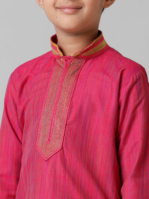 Ramraj Cotton Boys Dark Pink Kurta with Cream Art Silk Panchakacham Combo EMD1