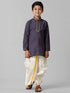 Ramraj Cotton Boys Navy Kurta with Cream Art Silk Panchakacham Combo EMD6