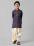 Ramraj Cotton Boys Navy Kurta with Cream Art Silk Panchakacham Combo EMD6