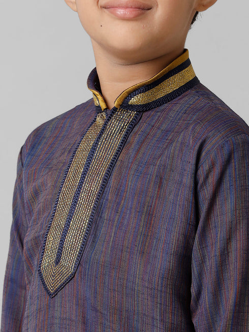 Ramraj Cotton Boys Navy Kurta with Cream Art Silk Panchakacham Combo EMD6