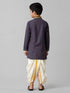 Ramraj Cotton Boys Navy Kurta with Cream Art Silk Panchakacham Combo EMD6