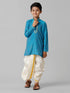 Ramraj Cotton Boys Sky Blue Kurta with Cream Art Silk Panchakacham Combo EMD2