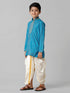 Ramraj Cotton Boys Sky Blue Kurta with Cream Art Silk Panchakacham Combo EMD2