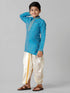 Ramraj Cotton Boys Sky Blue Kurta with Cream Art Silk Panchakacham Combo EMD2