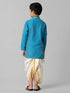 Ramraj Cotton Boys Sky Blue Kurta with Cream Art Silk Panchakacham Combo EMD2