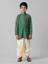 Ramraj Cotton Boys Dark Green Kurta with Cream Art Silk Panchakacham Combo EMD7