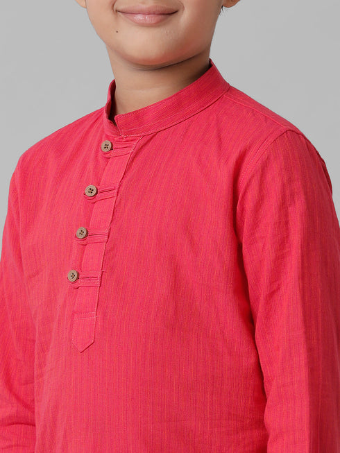 Ramraj Cotton Boys Breeze Cotton Pink Kurta with Cream Elastic Panchakacham Combo COT1