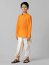 Ramraj Cotton Boys Breeze Cotton Orange Kurta with Cream Elastic Panchakacham Combo COT5