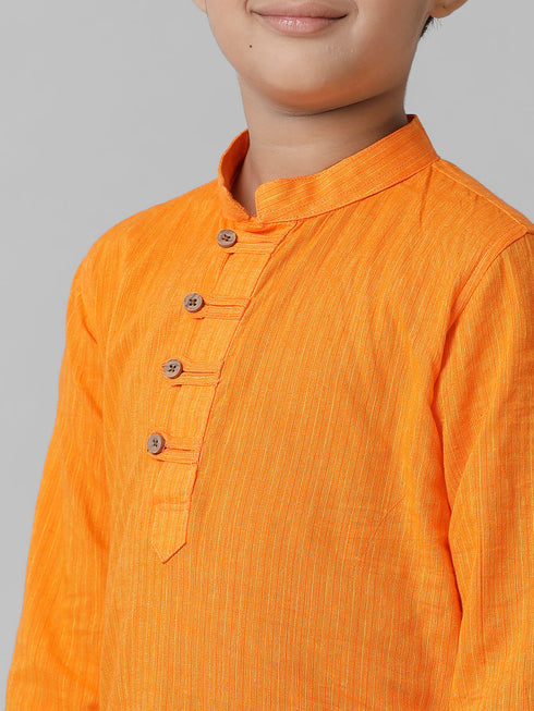 Ramraj Cotton Boys Breeze Cotton Orange Kurta with Cream Elastic Panchakacham Combo COT5