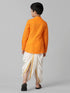 Ramraj Cotton Boys Breeze Cotton Orange Kurta with Cream Elastic Panchakacham Combo COT5