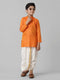 Ramraj Cotton Boys Orange Kurta with Cream Elastic Panchakacham Combo FS3