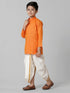 Ramraj Cotton Boys Orange Kurta with Cream Elastic Panchakacham Combo FS3