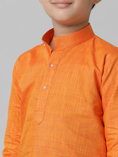 Ramraj Cotton Boys Orange Kurta with Cream Elastic Panchakacham Combo FS3