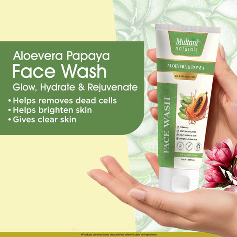 Multani Pharmaceuticals Limited Multani Naturals Face Wash Combo Care Pack Aloe Vera & Papaya Charcoal Ubtan & Vitamin C Face Wash 3 x 100 ML