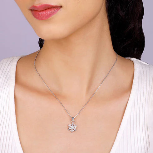 Giva Silver Snowflake Pendant With Box Chain